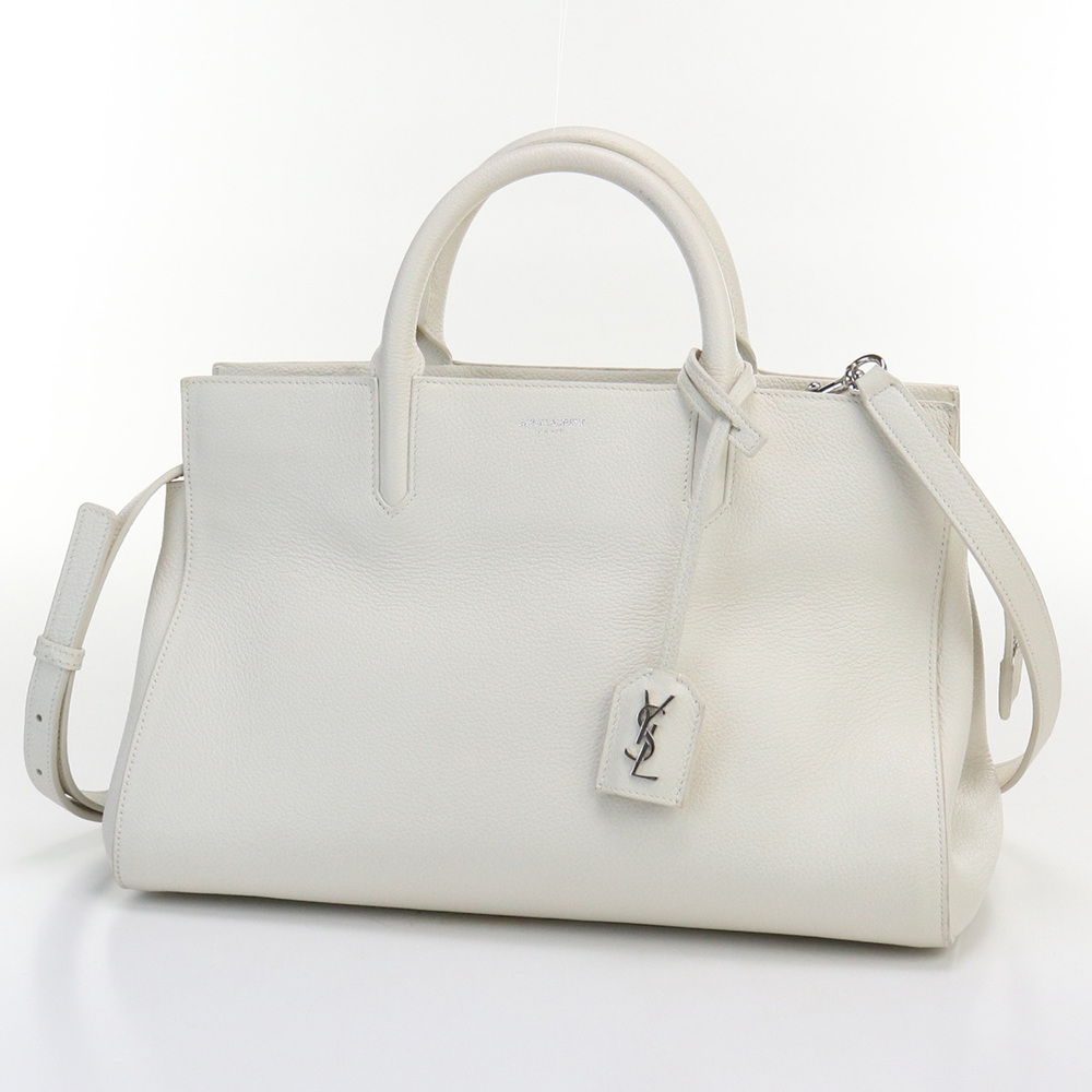 Saint Laurent Cava Rive Gauche Handbag Leather White